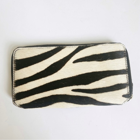 Club Monaco zip around calf hair leather wallet NEW - Picture 2 of 10